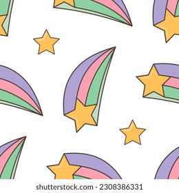 1970-1960s elements Seamless Patterns Design Wallpaper. Cartoon vector illustration. Trendy retro psychedelic style 
