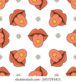 1970-1960s elements Seamless Patterns Design Wallpaper. Cartoon vector illustration. Trendy retro psychedelic style 