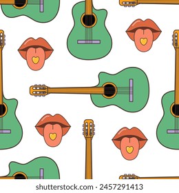 1970-1960s elements Seamless Patterns Design Wallpaper. Cartoon vector illustration. Trendy retro psychedelic style 