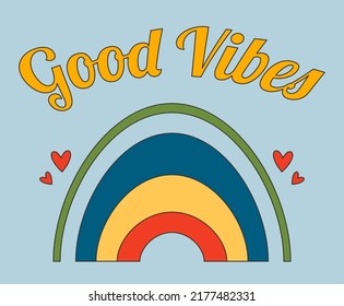 1970-1979 retro Good Vibes slogan in Hippie Style. Vector poster in vintage style. Background 60s.