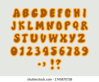 A 1970s 1960s styled retro alphabet. Grunge isolated doodle hand drawn font