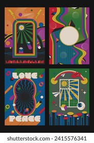 1970s - 1980s Abstract Backgrounds and Wallpapers, Vintage Style Party, Event Posters Template Set, Bright Colors, Psychedelic Shapes 