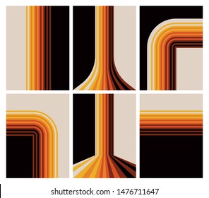 1970s, 1980s Background Set, Vintage Color Lines Patterns