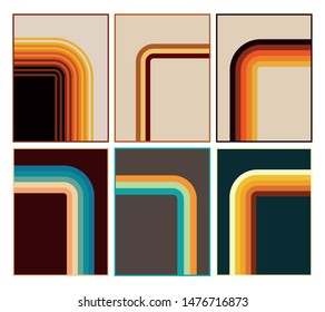 1970s, 1980s Background Set, Vintage Color Lines Patterns