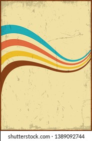 1970s Background, Pattern, Poster, Cover Template, Vintage Colors and Wavy Stripes, Grunge Texture
