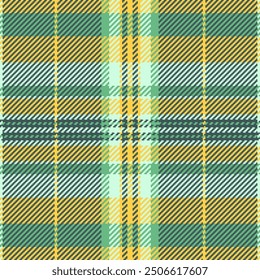 1970s background plaid fabric, equal vector seamless texture. Kilt textile check tartan pattern in pastel and amber colors palette.