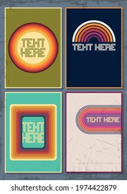 1970s Background Set, Retro Posters Templates, Vintage Colors, Grunge texture