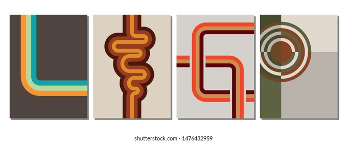 1970s Background Set, Vintage Color Lines Patterns