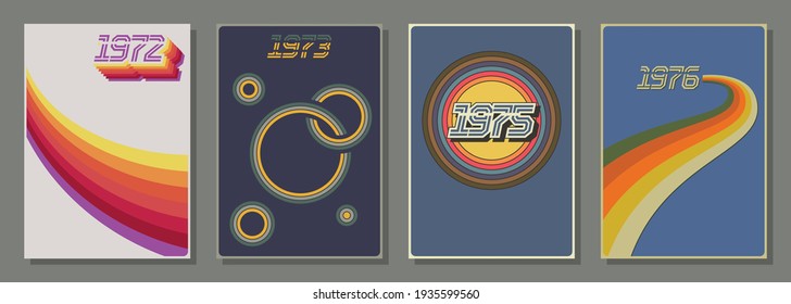 1970s Background Set, Vintage Color Combinations, Circles and Stripes
