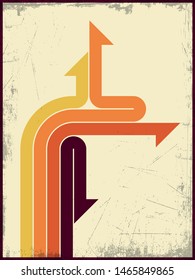1970s Background, Vintage Color Stripes and Arrows, Grunge Textured Pattern