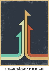 1970s Background, Vintage Color Stripes and Arrows, Grunge Textured Pattern