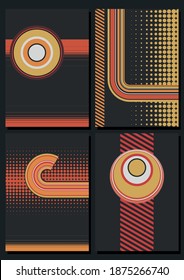 Fondos, patrones, plantillas de portada, formas abstractas de vintage y colores de los años 1970