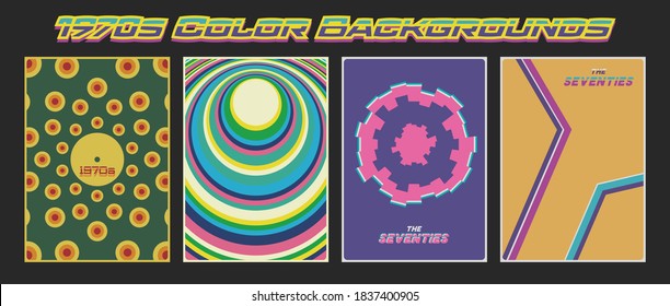 1970s Color Backgrounds, Abstract Shapes, Vintage Color Pattern Set 