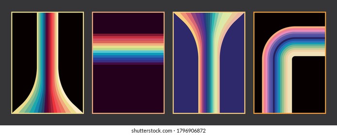 1970s Colors, Spectrum Gradients, Color Lines Background Set 