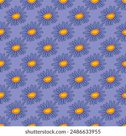 1970s floral seamless pattern. Groovy and funky hippie aesthetic.Good vibes only.Ornament with flowers, botany, petals.Psychedelic rainbow repeating background.Retro print for fabric with nature.