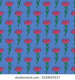 1970s floral seamless pattern. Groovy and funky hippie aesthetic.Good vibes only.Ornament with flowers, botany, petals.Psychedelic rainbow repeating background.Retro print for fabric with nature.