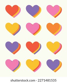 1970's groovy design. Bright hearts seamless pattern. Vector illustration. 