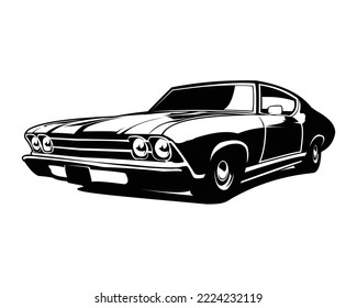 1970s muscle car logo isolated on white background front view. vector illustration available in eps 10.