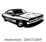 1970s old dodge charger logo silhouette isolated white background view from side. Best for badges, emblems, icons and the old car industry.