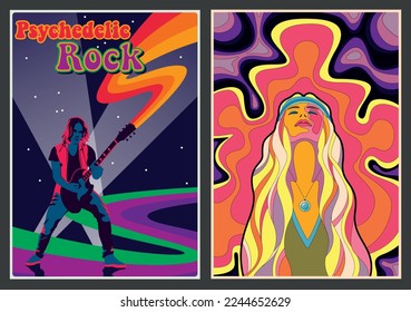 1970s Psychedelic Hippie Style Music Posters Set