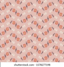 Fondo del Motivo de la Florencia del Daisy Retro de los años 70. Patrón Ingenuo De Flor Margerita. Banda de Chevron Floral. Textil Delicado Dibujado A Mano. Audaz Ilustración De Repetición Vintage De Daisies De Primavera. Vector EPS 1