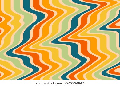 1970s Retro pattern groovy trippy. Wavy abstract groovy Background. Seventies Style. Hippie Aesthetic 60s, 70s, 80s style. Wavy Swirl Pattern. Vector Illustration, Flat Design