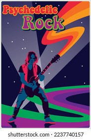 1970s Retro Psychedelic Style Rock Music Design Poster