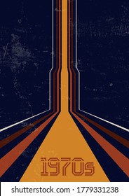 1970s Style Background, Poster, Cover, Banner Template, Vintage Color Perspective Lines, Grunge Texture Pattern