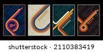 1970s Style Backgrounds, 70s Color Lines and Arrows, Template set for Posters, Covers, Illustrations