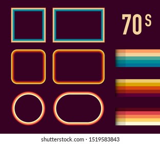 1970s Style Museum Picture Frames Vector Set. Trendy 1970s, Old Fashioned Artistic Decorative Borders. Vector illustration.