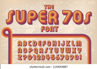A 1970s styled retro alphabet against a grunge background