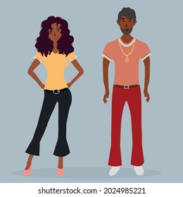 1970's Stylish Black Race Man And Woman Vector Illustration