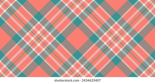 1970s texture seamless vector, trend fabric plaid check. Advertising background textile pattern tartan in salmon and teal color.