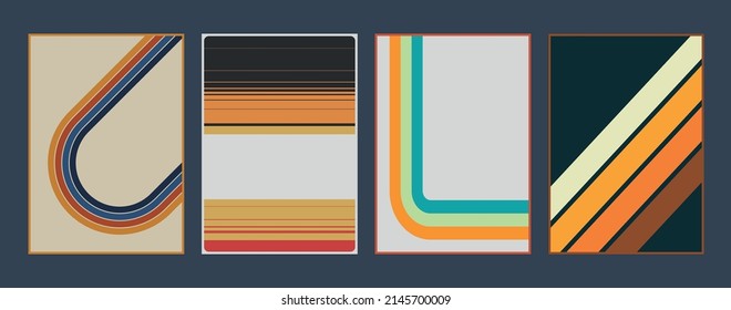 1970s Vintage Colors Lines Backgrounds Set