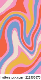 1970s Wavy Swirl vertical background. Hand Drawn marble Vector Illustration. Seventies Style, Groovy backdrop, psychedelic screen Wallpaper. Flat simple Design in Hippie Aesthetic.