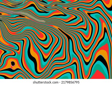 The 1970s-style wavy retro background in a psychedelic bright acidic colors.
