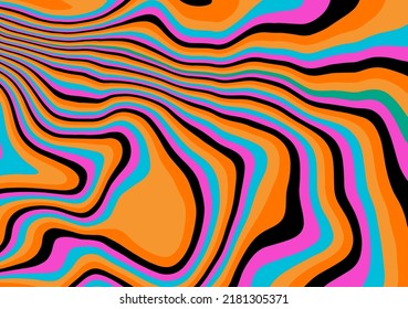 The 1970s-style wavy retro background in a psychedelic bright acidic colors.