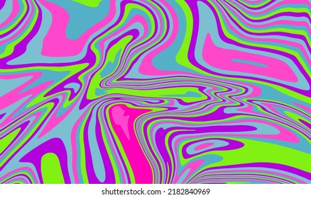 The 1970s-style wavy retro background in a psychedelic bright acidic colors.