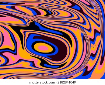 The 1970s-style wavy retro background in a psychedelic bright acidic colors.