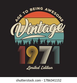 1971 vintage retro t shirt design, vector, black background