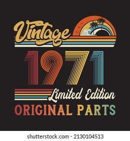 1971 vintage retro t shirt design, vector, black background