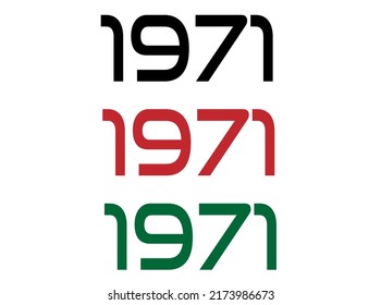 1971 year. Year set for comemoration in black, red and green. Vetor with background white.