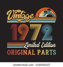 1972 Vintage Retro T Shirt Design, Vector, Black Background