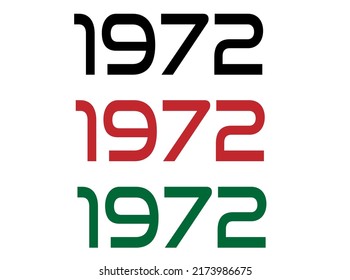 1972 year. Year set for comemoration in black, red and green. Vetor with background white.