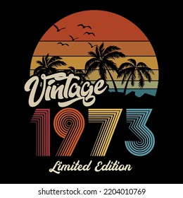 1973 vintage retro t shirt design, vector, black background