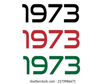 1973 año. Año de conmemoración en negro, rojo y verde. Vetor con fondo blanco.