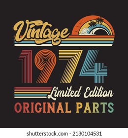 1974 vintage retro t shirt design, vector, black background