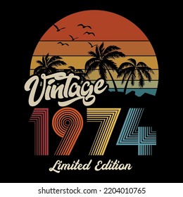 1974 vintage retro t shirt design, vector, black background