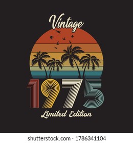 1975 vintage retro t shirt design, vector, black background