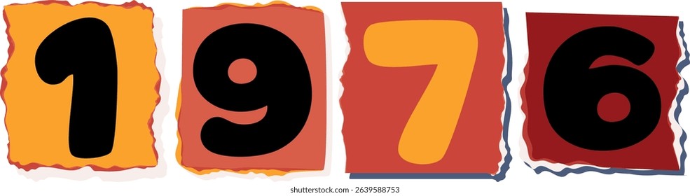 1976 Retro torn paper number Design art